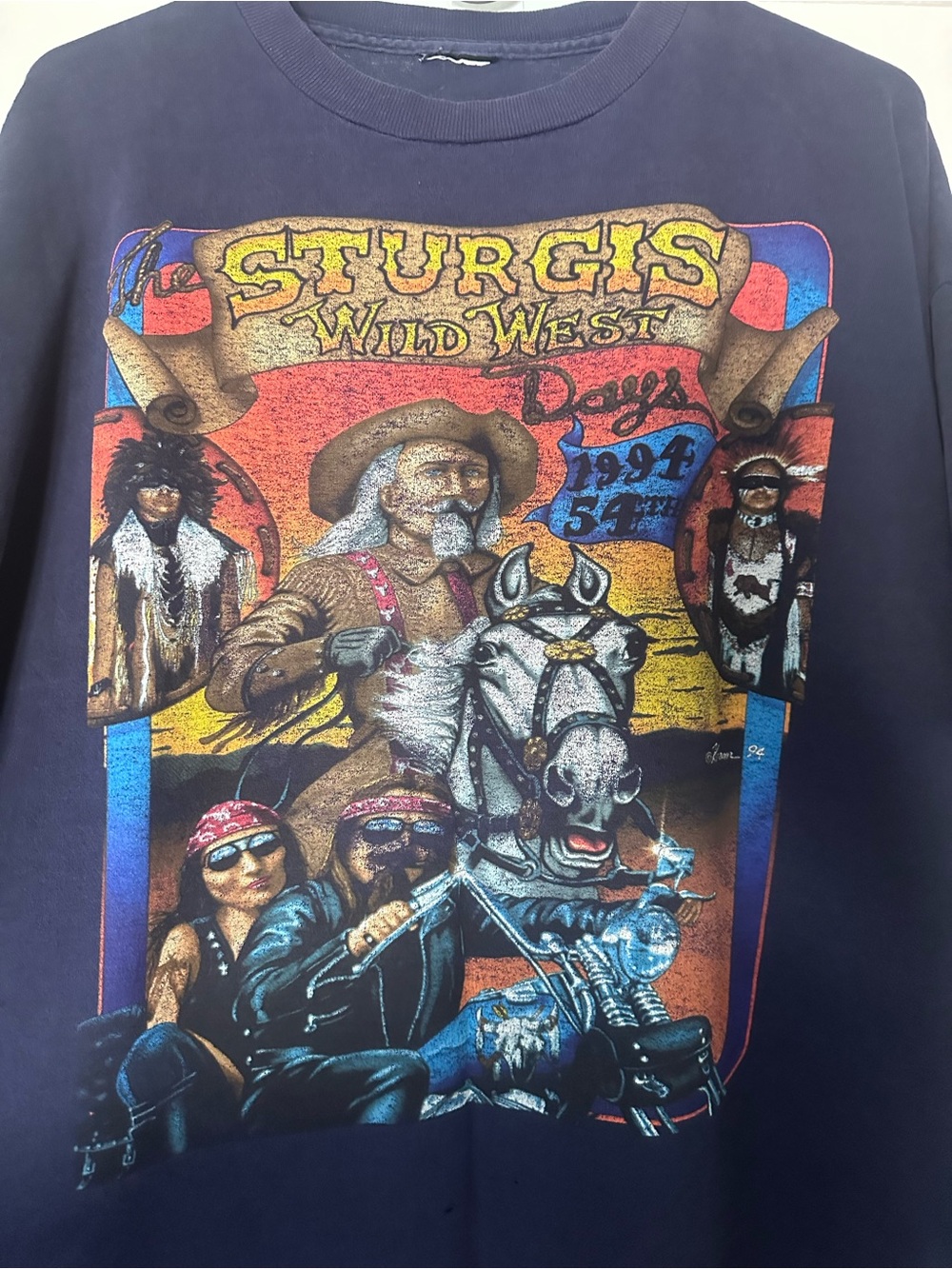 Rare Vintage Sturgis Wild West Graphic Navy Tee 🔥1994